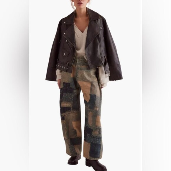NWT Free People We The Free Illusions Patchwork Barrel Leg Jeans sz 30 - Picture 11 of 11